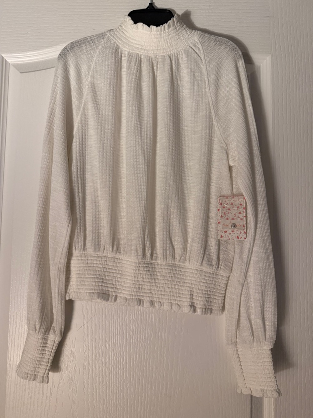 New Free People Cream Smocked High-Neck Blouse Sz Xs.